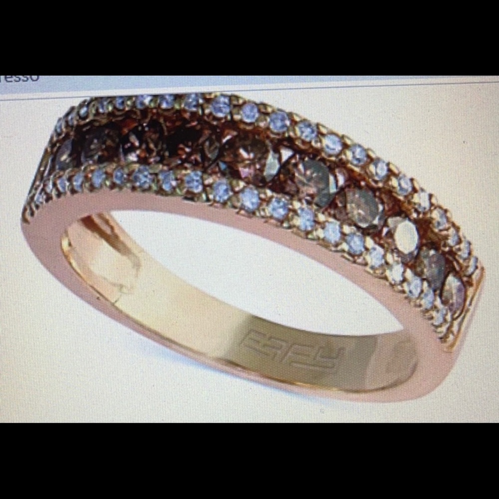 Effy Espresso brown chocolate and white diamond band ring 14k gold,